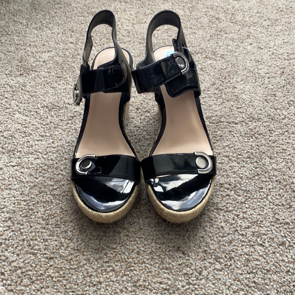 Black patent leather sandals